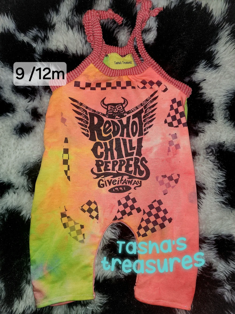 Red Hot Chili Peppers Tie-Dye Baby One-Piece Romper - Neon Pink/Yellow/Green